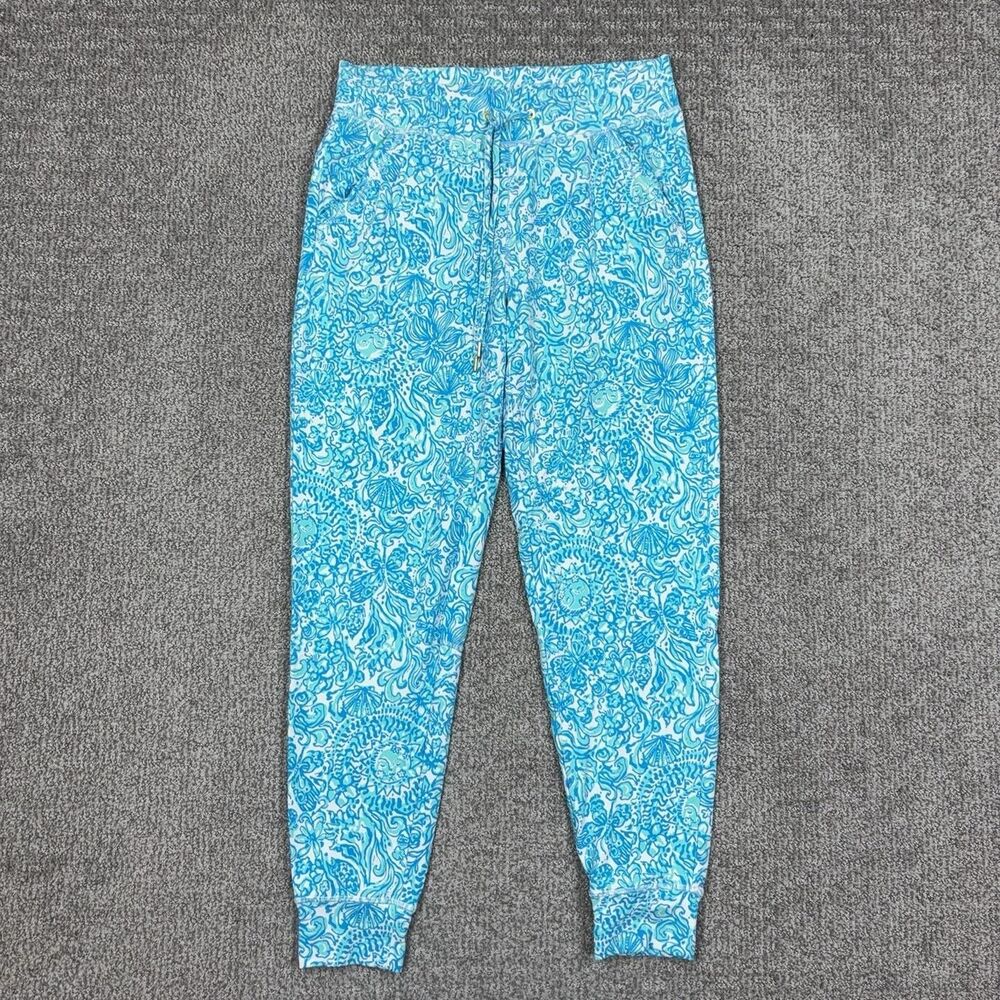 Lilly Pulitzer Pants Women Small Blue Novelty Jogger Knit Stretch Pockets Travel